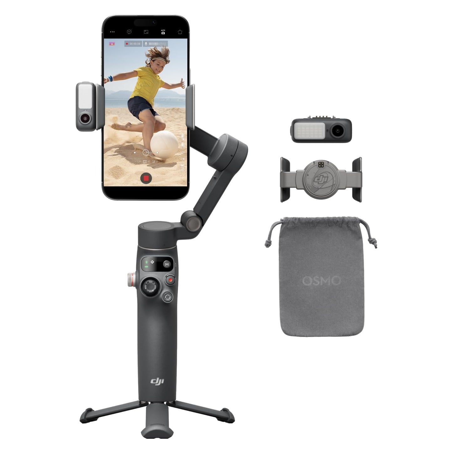 DJI Osmo Mobile 7P pour iPhone, Stabilisateur Nacelle, Android, Suivi natif, Éclairage, Nacelle pour téléphone à 3 axes