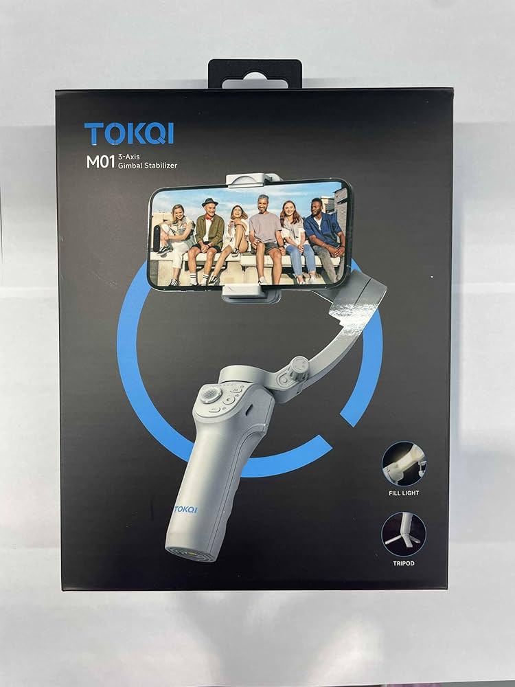 TOKQI M01 Stabilisateur de téléphone à cardan portable avec lumière de remplissage pour Smartphone et iphone