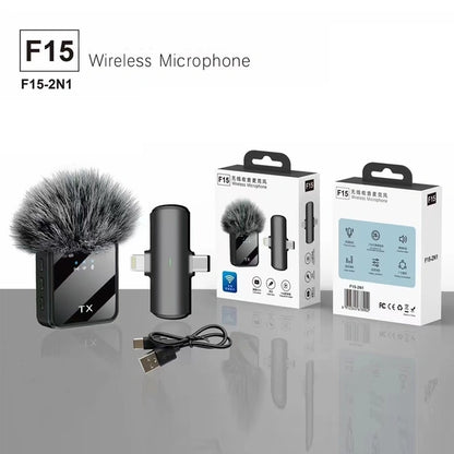 Microphone 2 en 1 sans fil Lavalier F15 Type-c + Iphone +