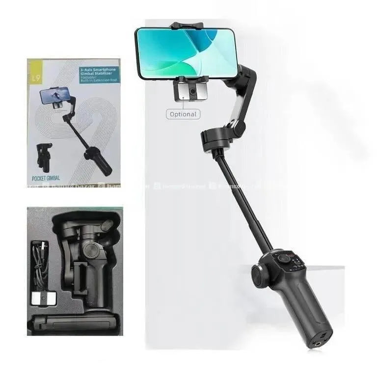 L9, stabilisateur de cardan pour smartphone, tige d'extension et trépied intégrés, stabilisateur de support pour iPhone, portable et pliable, cardan de suivi visage/objet pour Android et