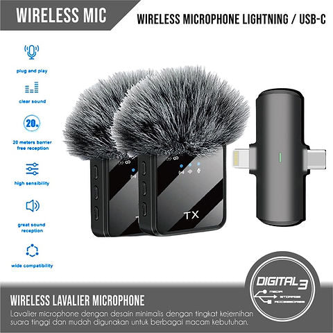 Microphone 2 en 1 sans fil Lavalier F15 Type-c + Iphone +