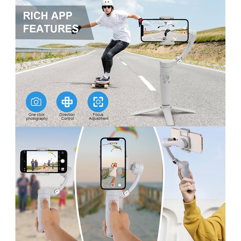 Stabilisateur de cardan 3 axes M1 pour smartphone, pliable, déterminer le téléphone, enregistrement vidéo, Vlog