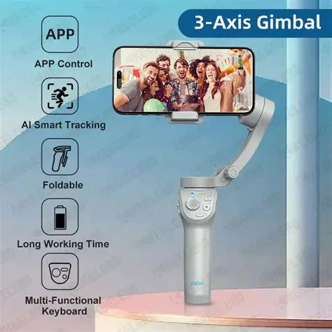 TOKQI M01 Stabilisateur de téléphone à cardan portable avec lumière de remplissage pour Smartphone et iphone